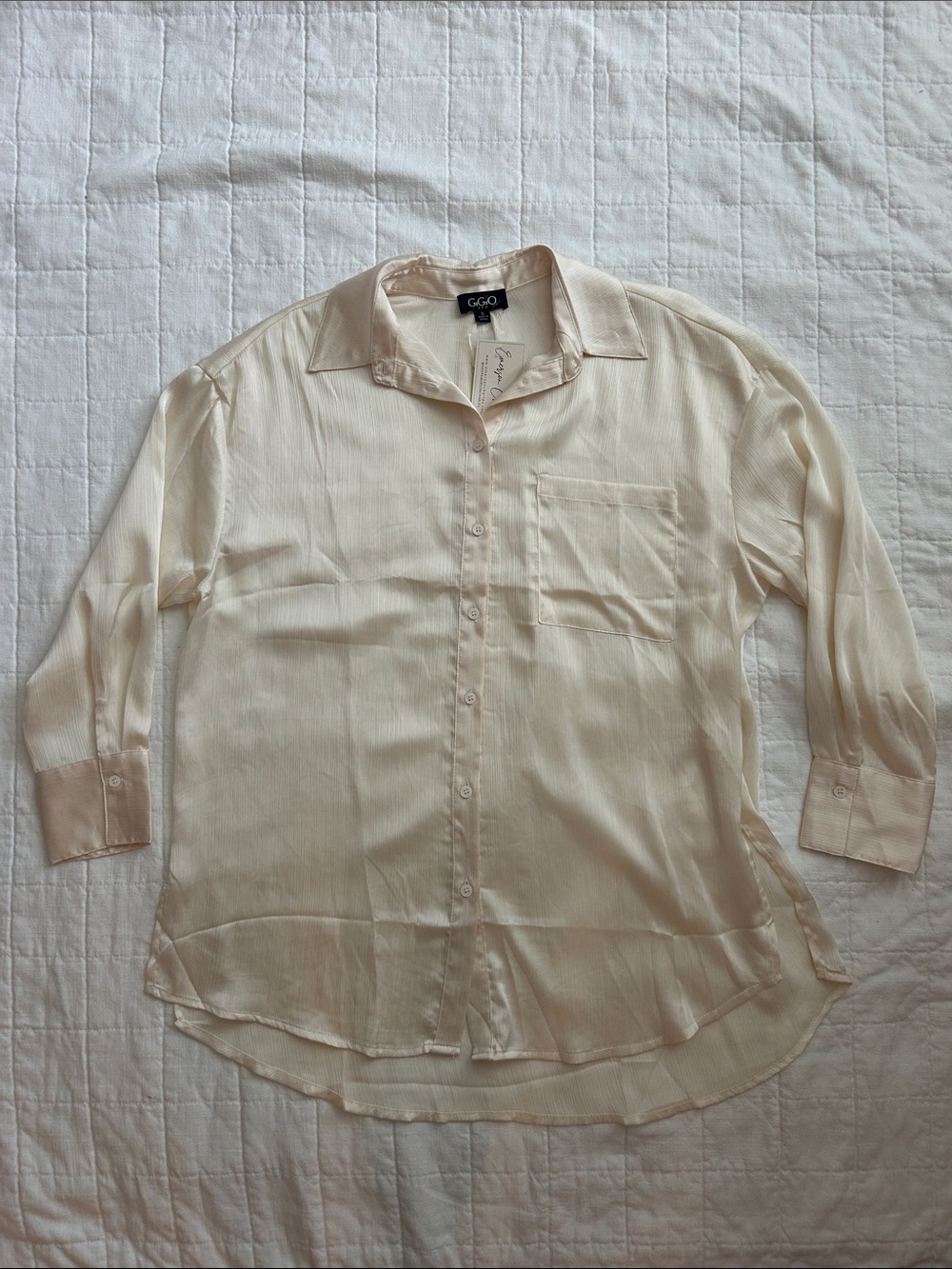 GGO Cream Sheer Button-Down Blouse